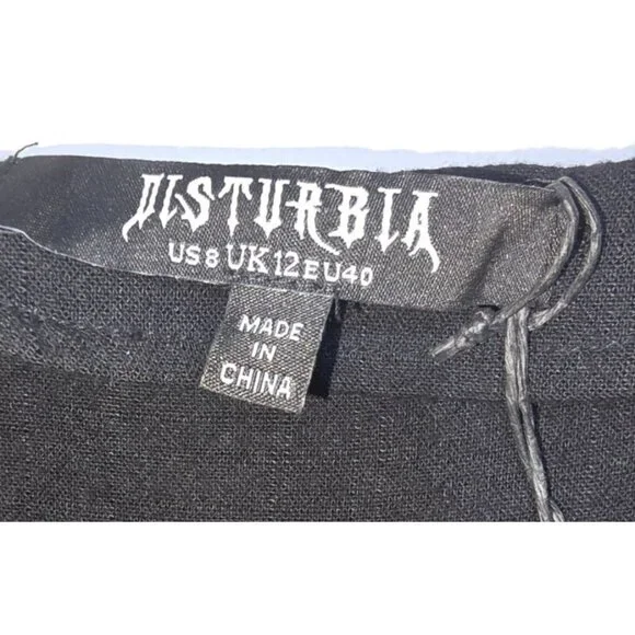 Disturbia Embroidered Foxglove V-neck Mini Dress 8 Whimsigoth Witch Black Gothic - Picture 5 of 16